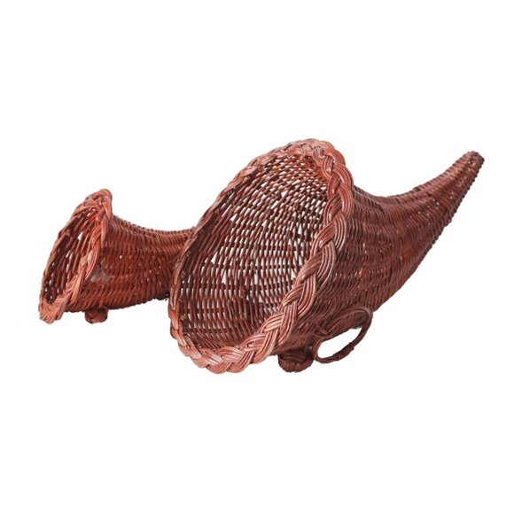 2 Vintage Wicker Cornucopia Baskets Large & Small Horn of Plenty - Picture 2 of 7